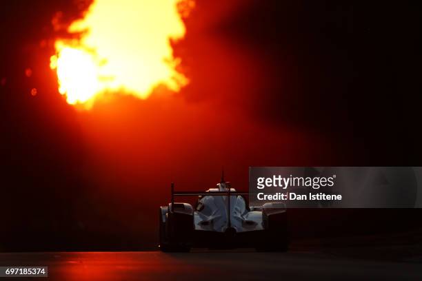 The Porsche LMP Team 919 of Neel Jani, Andre Lotterer and Nick Tandy drives during the Le Mans 24 Hour Race at Circuit de la Sarthe on June 17, 2017...