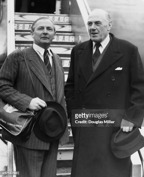 British Minister of State for Foreign Affairs, Selwyn Lloyd with Colonial Secretary Oliver Lyttelton at London Airport , 27th February 1954. Lloyd is...