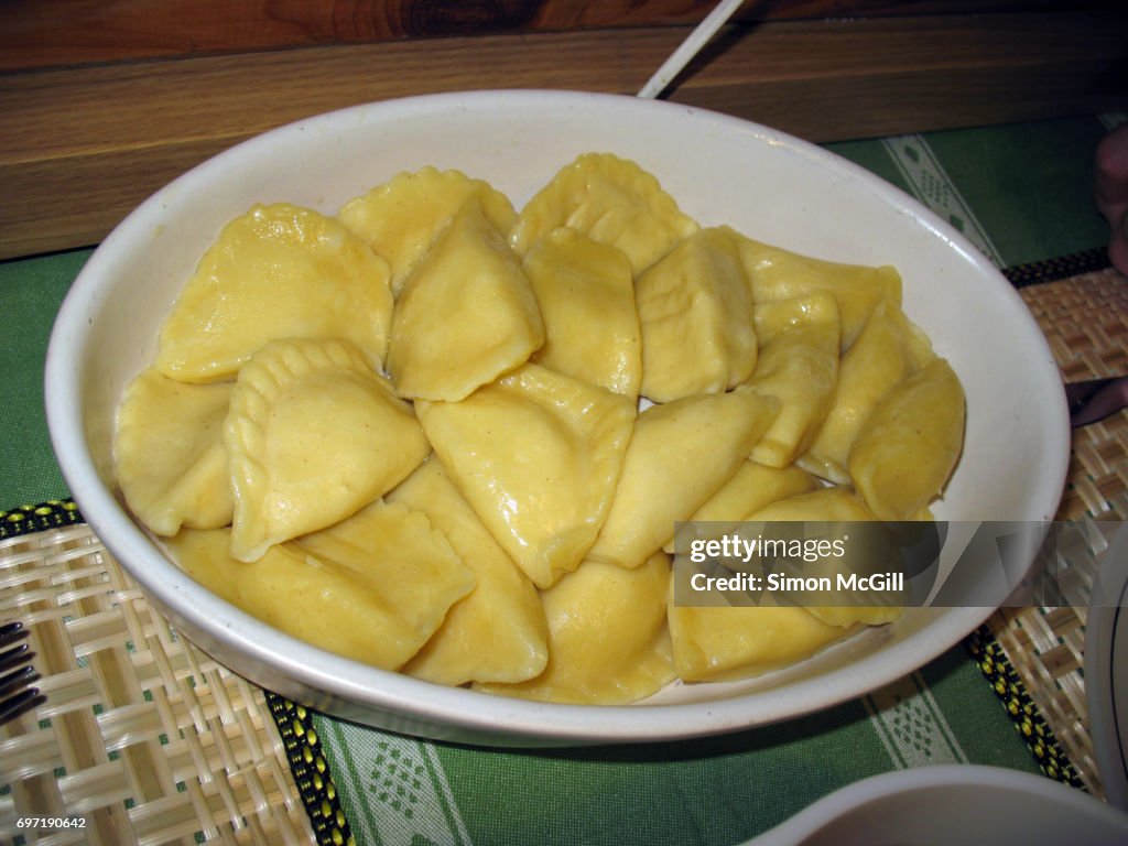 Traditional Polish Dumplings (Pierogi) in a serving bowl