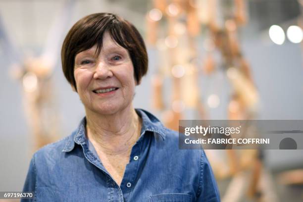 South African artist and writer Sue Williamson poses at the Unlimited show during the preview day of Art Basel, the world's premier modern and...