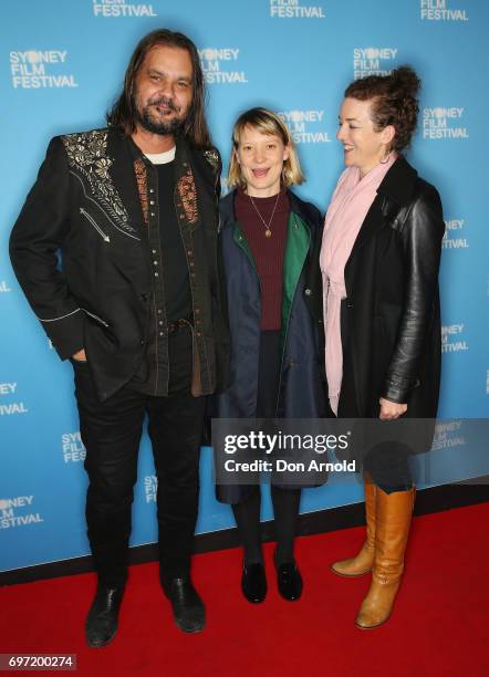 Warwick Thornton and Mia Wasikowska arrives ahead of the Sydney Film Festival Closing Night Gala and Australian premiere of Okja at State Theatre on...