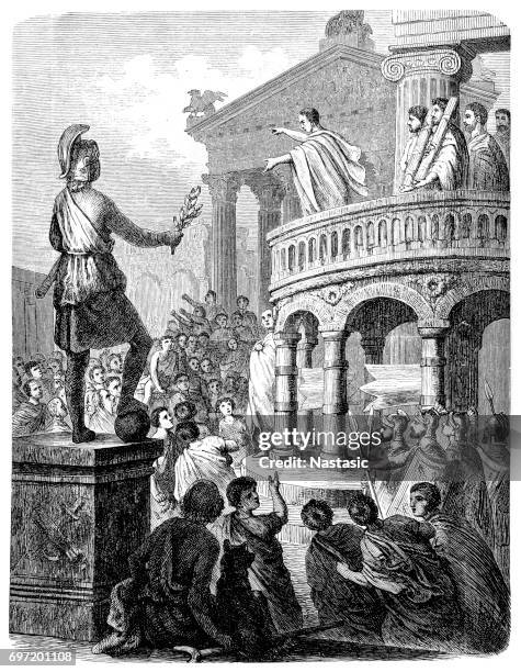 marcus tullius speech to the people of rome - capitol rome stock illustrations