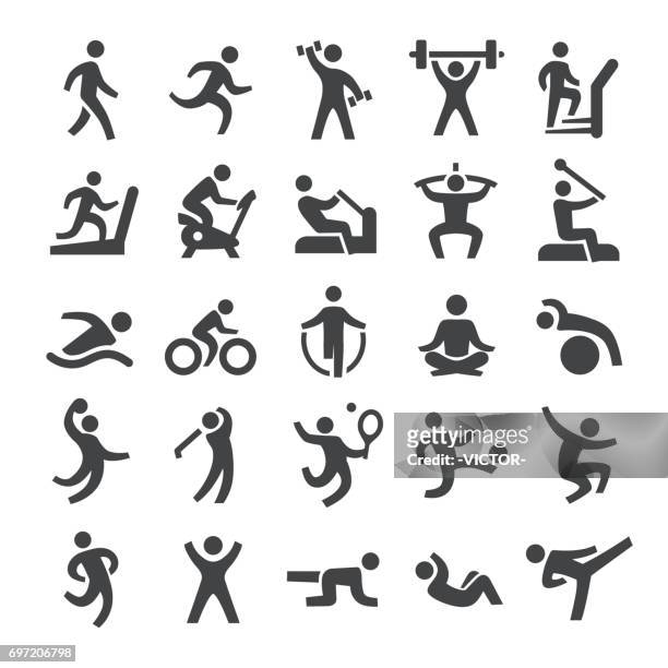 ilustraciones, imágenes clip art, dibujos animados e iconos de stock de método de fitness los iconos - serie inteligente - deporte