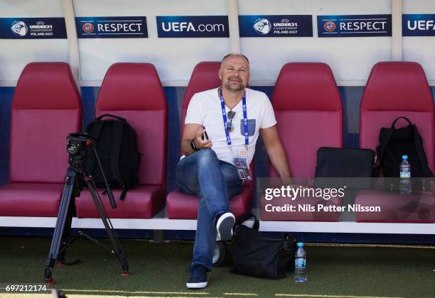 Hakan Mild, former player and present commentator during the Swedish U21 national team MD-1 training at Arena Lublin on June 18, 2017 in Lublin,...