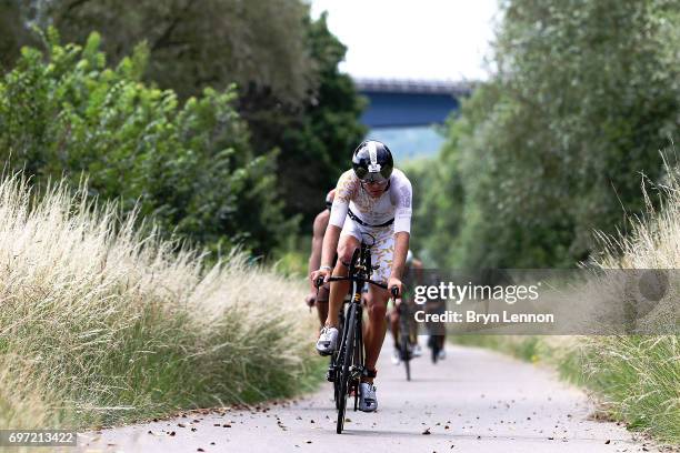 Kenneth Vandendriessche of Belgium in in action on his way to winning the Ironman 70.3 Luxembourg-Region Moselle race on June 18, 2017 in Remich,...