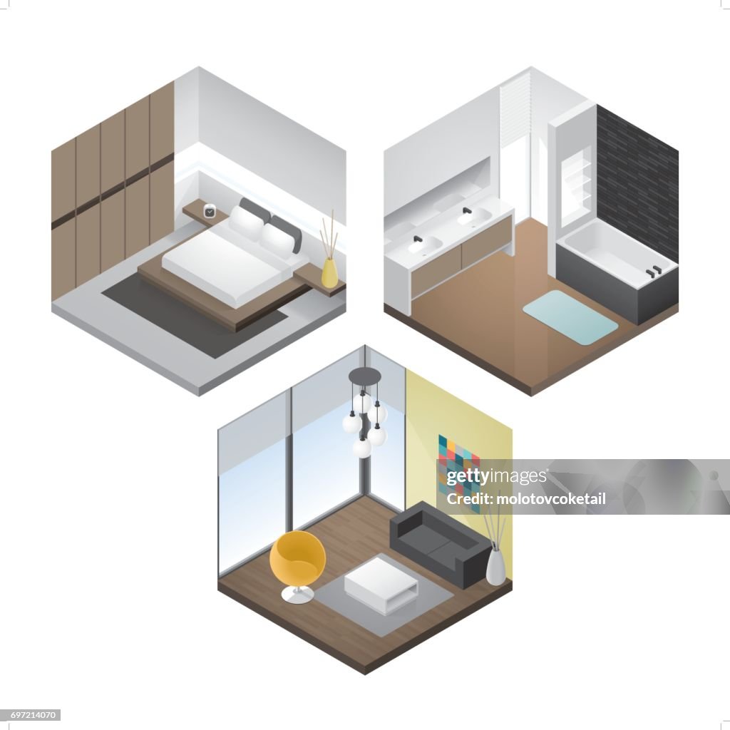 3 modern isometric interior icon set