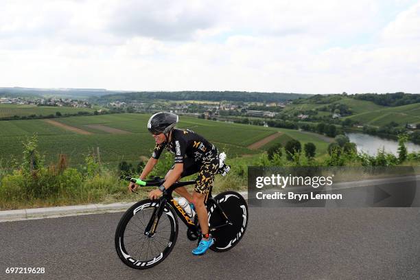 Alexandra Tondeur of Belgium in action during the Women's Ironman 70.3 Luxembourg-Region Moselle race on June 18, 2017 in Remich, Luxembourg.