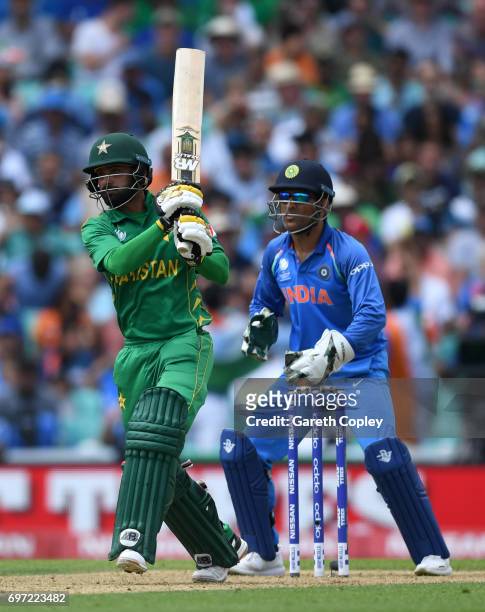 Mohammad Hafeez of Pakistan bats during the ICC Champions Trophy Final between India and Pakistan at The Kia Oval on June 18, 2017 in London, England.