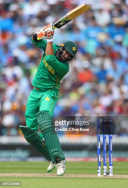 Imad Wasim of Pakistan in action during the ICC Champions trophy cricket match between India and Pakistan at The Oval in London on June 18, 2017