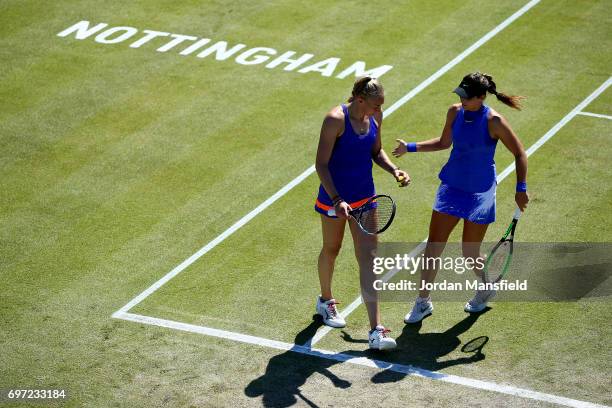 Laura Robson and Jocelyn Rae of Great Britain clap during their Women's Doubles Final match against Storm Sanders and Monique Adamczak of Australia...