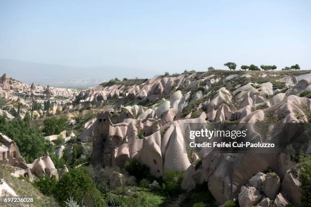 fairy chimneys rock at uçhisar, nevşehir province, central anatolia region, turkey - nevşehir province 個照片及圖片檔