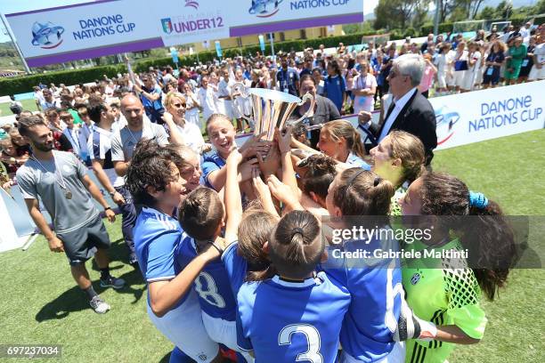 Juventus FC under 12 celebrates the victory during the Daone Cup at Coverciano on June 18, 2017 in Florence, Italy.