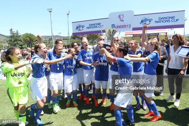 Juventus FC under 12 celebrates the victory during the Daone Cup at Coverciano on June 18, 2017 in Florence, Italy.