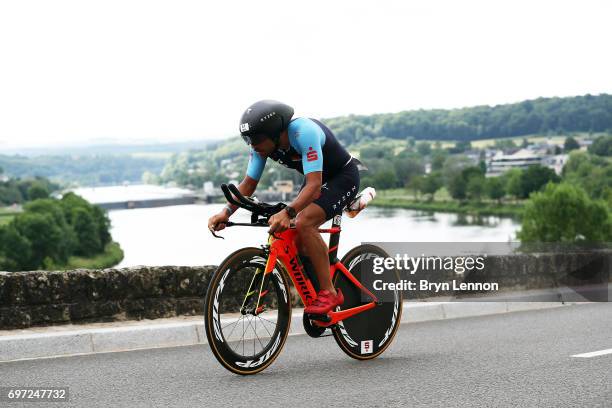 David Breuer of Germany in action during the Ironman 70.3 Luxembourg-Region Moselle race on June 18, 2017 in Remich, Luxembourg.