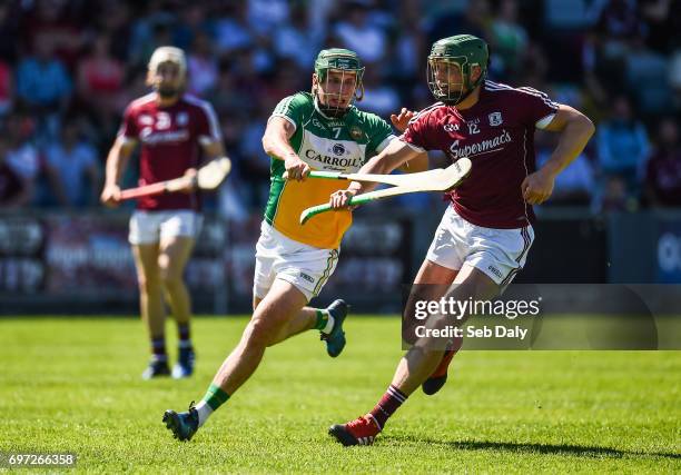 Laois , Ireland - 18 June 2017; Niall Burke of Galway in action against David King of Offaly during the Leinster GAA Hurling Senior Championship...