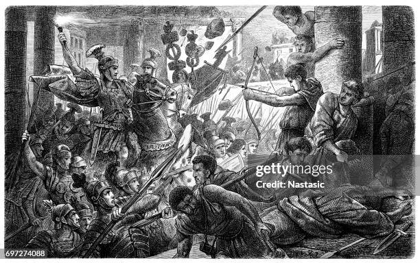the entrance of cornelius sulla into rome - ancient battle stock illustrations