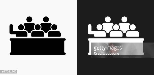 audience icon on black and white vector backgrounds - panel discussion stock illustrations