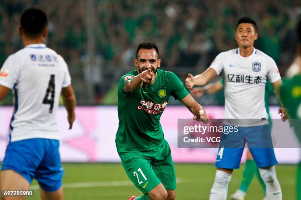 Renato Augusto of Beijing Guoan reacts during the 13th round match of 2017 Chinese Football Association Super League between Beijing Guoan and...