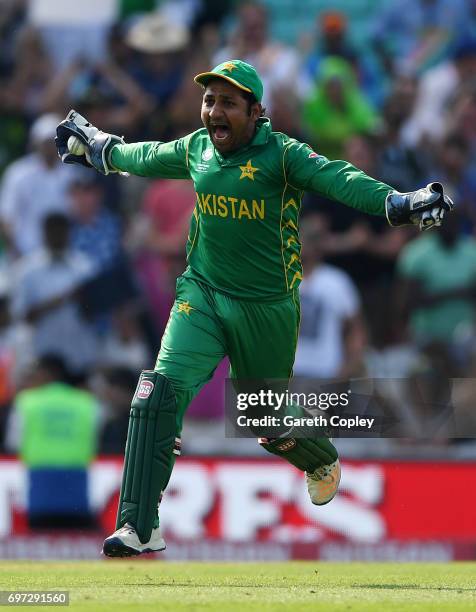 Pakistan captain Sarfraz Ahmed after winning the ICC Champions Trophy Final between India and Pakistan at The Kia Oval on June 18, 2017 in London,...