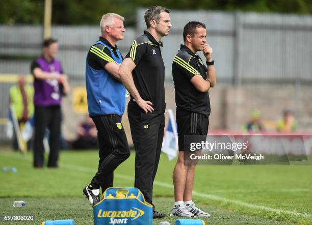 Monaghan , Ireland - 18 June 2017; Donegal Manager Rory Gallagher, centre, during the Ulster GAA Football Senior Championship Semi-Final match...
