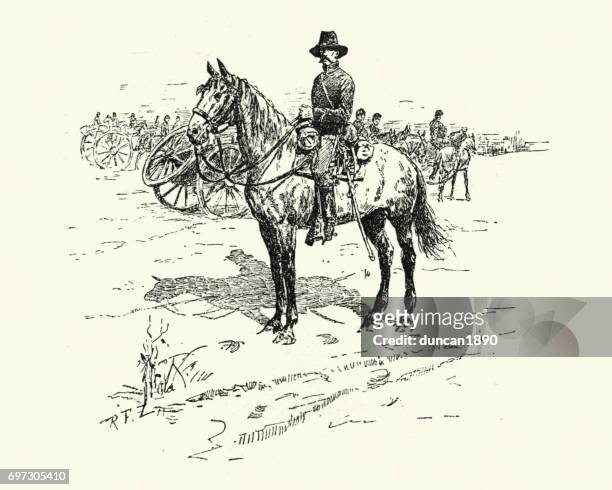 american civil war, union cavalry soldier - horseguards stock illustrations