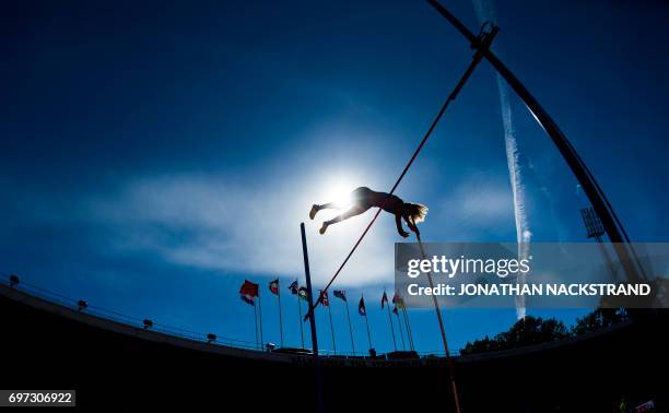 Sweden's Angelica Bengtsson clears the bar at the Women's Pole Vault event during the IAAF Diamond League athletics competition in Stockholm, Sweden,...