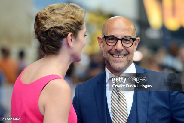 Felicity Blunt and Stanley Tucci attend the global premiere of "Transformers: The Last Knight" at Cineworld Leicester Square on June 18, 2017 in...