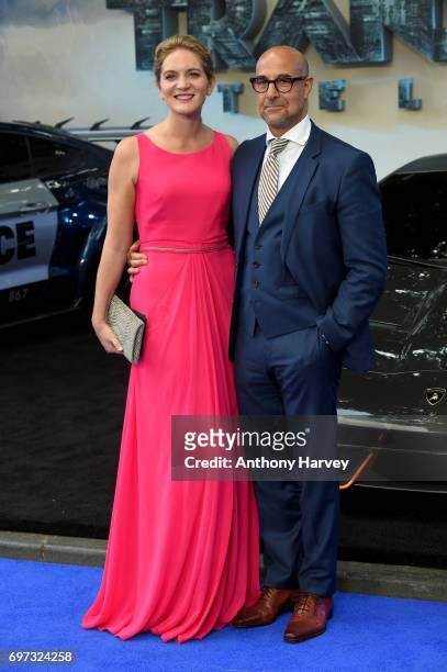 Actor Stanley Tucci and his wife Felicity Blunt attend the global premiere of "Transformers: The Last Knight" at Cineworld Leicester Square on June...