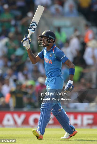 Hardik Pandya of India after being run out during the ICC Champions Trophy final match between India and Pakistan at the Kia Oval cricket ground on...
