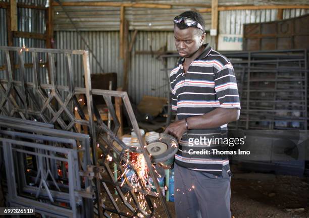 Talek, Kenya An African welder at work on May 17, 2017 in Talek, Kenya.