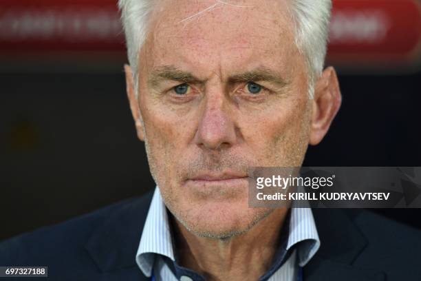 Cameroon's Belgian coach Hugo Broos attends the 2017 Confederations Cup group B football match between Cameroon and Chile at the Spartak Stadium in...