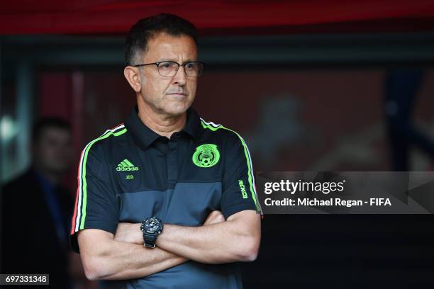 Juan Carlos Osorio, head coach of Mexico ooks on from the tunnel during the FIFA Confederations Cup Russia 2017 Group A match between Portugal and...