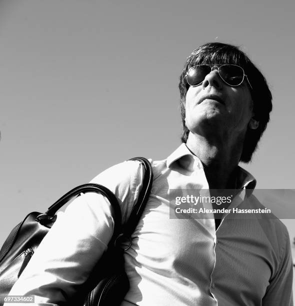 Joachim Loew, head coach of the German national team arrive with the team at Frankfurt am Main International Airport to depart to Sochi International...