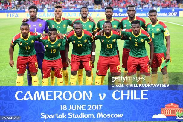 Cameroon's national football team players goalkeeper Joseph Ondoa, defender Adolphe Teikeu, midfielder Arnaud Djoum, midfielder Andre Zambo, defender...