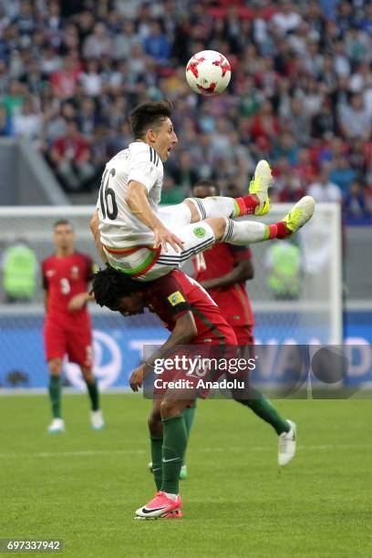 Gelson Martins of Portugal in action against Hector Herrera of Mexico during the FIFA Confederations Cup 2017 group A soccer match between Portugal...