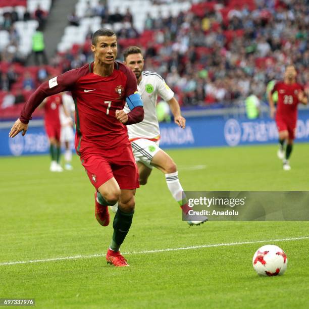 Cristiano Ronaldo of Portugal in action during the FIFA Confederations Cup 2017 group A soccer match between Portugal and Mexico at "Kazan-Arena"...