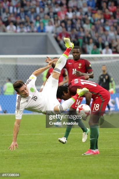 Gelson Martins of Portugal in action against Hector Herrera of Mexico during the FIFA Confederations Cup 2017 group A soccer match between Portugal...