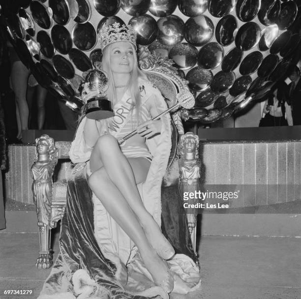 Austrian actress Eva Rueber-Staier wins the Miss World 1969 beauty contest at the Royal Albert Hall, London, UK, 27th November 1969.
