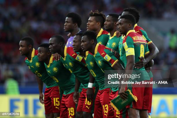 The Cameroon players line up for a team photo prior to the FIFA Confederations Cup Russia 2017 Group B match between Cameroon and Chile at Spartak...