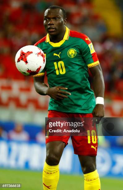 Vincent Aboubakar of Cameroon in action during the FIFA Confederations Cup 2017 group B soccer match between Cameroon and Chile in Moscow, Russia on...