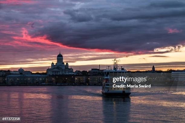 helsinki - cityscape with landmark building helsinki cathedral at sunset - helsinki night stock pictures, royalty-free photos & images