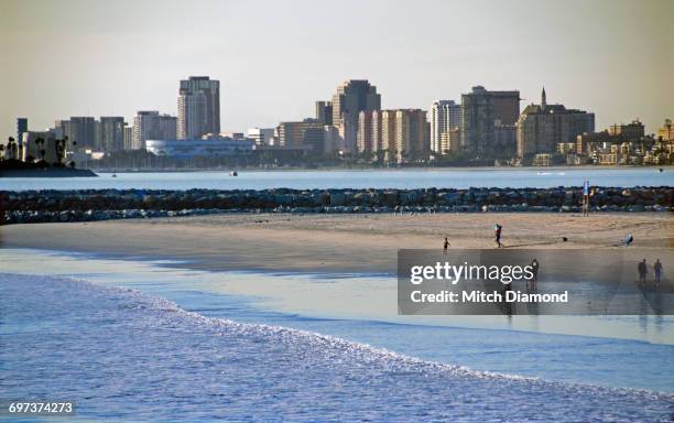 seal beach foreground with long beach in the back - seal beach stock pictures, royalty-free photos & images