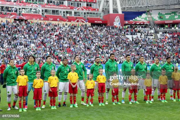 Players of Mexico line up ahead of the FIFA Confederations Cup 2017 group A soccer match between Portugal and Mexico at "Kazan-Arena" stadium in...