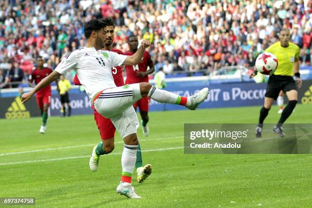 Carlos Vela of Mexico in action during the FIFA Confederations Cup 2017 group A soccer match between Portugal and Mexico at "Kazan-Arena" stadium in...