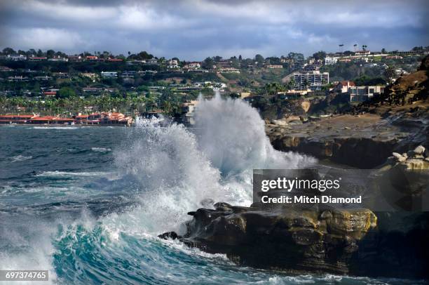 crashing waves at la jolla cove - san diego county stock pictures, royalty-free photos & images