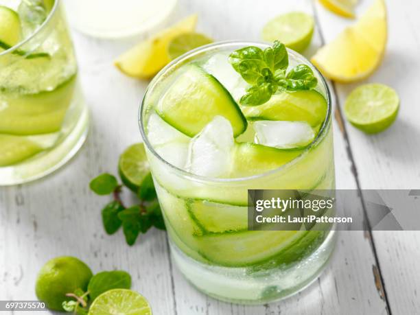 cucumber, basil and citrus cocktail - cucumber cocktail stock pictures, royalty-free photos & images