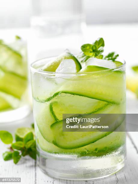 cucumber, basil and citrus cocktail - cucumber cocktail stock pictures, royalty-free photos & images