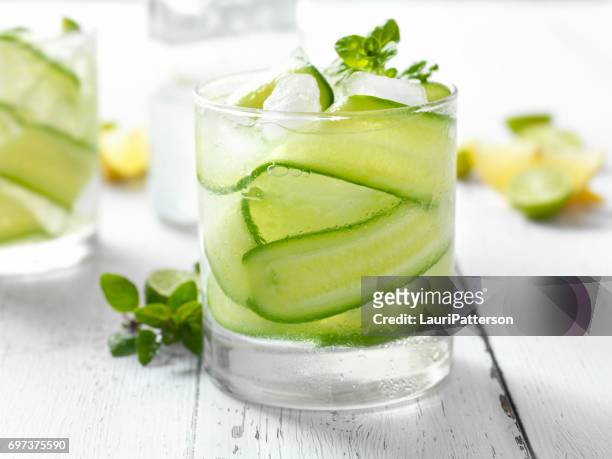 gurke, basilikum und zitrusfrüchten cocktail - cucumber stock-fotos und bilder