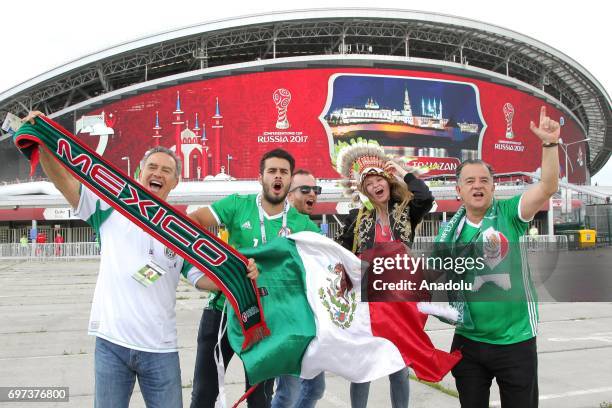 Supporters of Mexico pose for a photo during the FIFA Confederations Cup 2017 group A soccer match between Portugal and Mexico at "Kazan-Arena"...