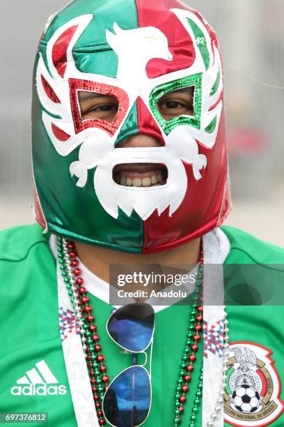 Supporter of Mexico pose for a photo during the FIFA Confederations Cup 2017 group A soccer match between Portugal and Mexico at "Kazan-Arena"...